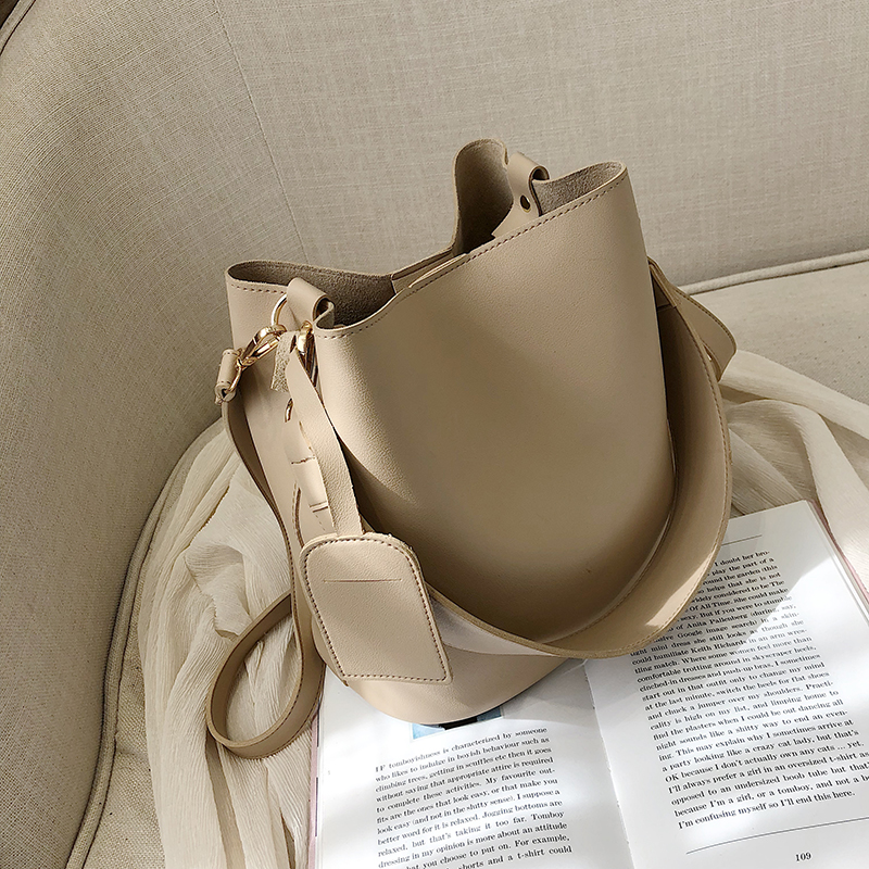 casual wide strap buckets bag designer women shoulder bags luxury pu ...